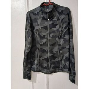 Yogalicious womens xl camou full zip running jacket gray black mock neck
